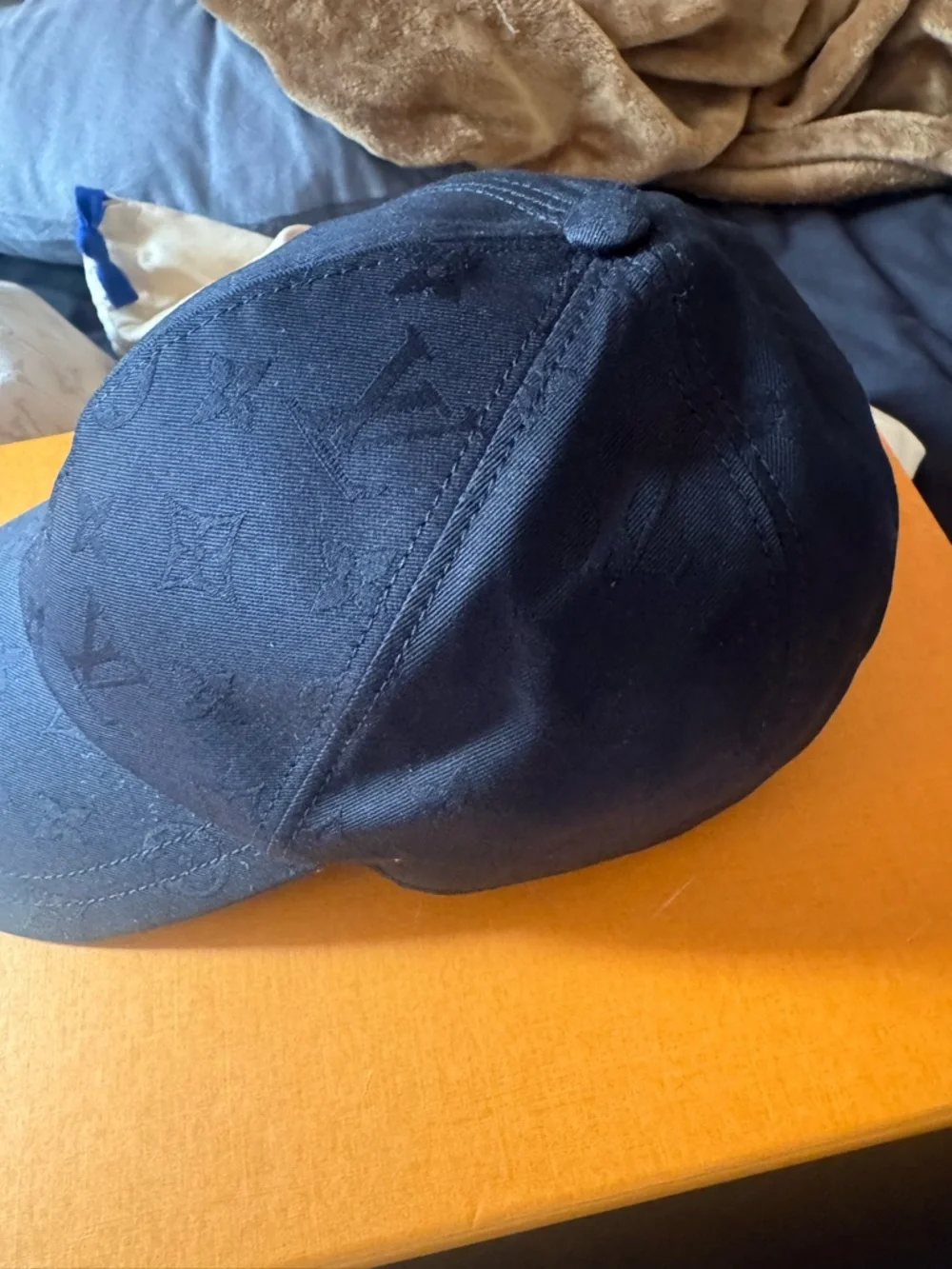 Louis Vuitton Black Monogram Embossed Baseball Cap with Gold Pin - Picture 8 of 11